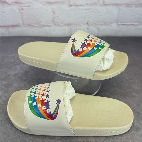 Gucci NEW IN BOX Rainbow Slide Sandals Multicolor Star 38 - Picture 1 of 13
